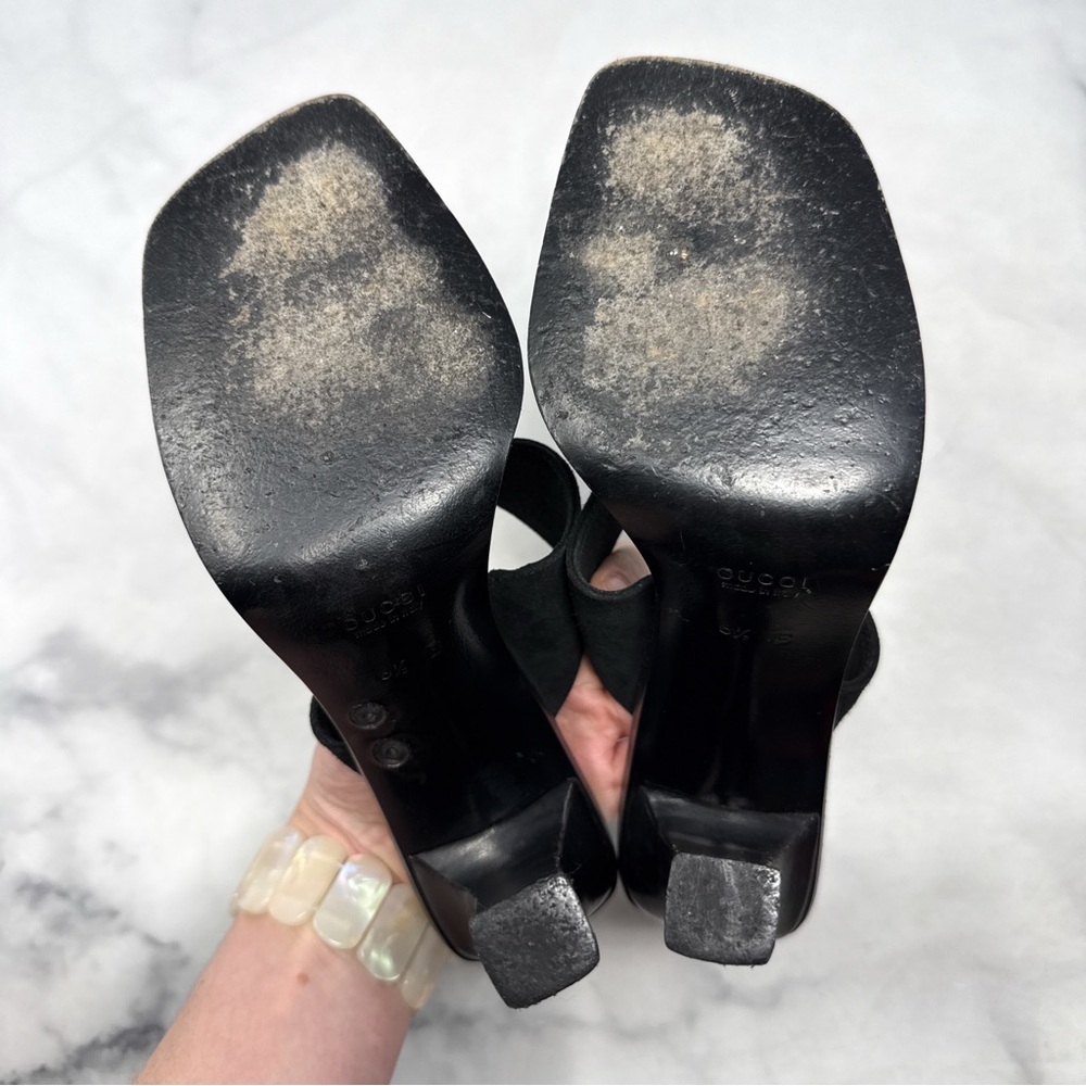 Gucci Black Suede & Patent Leather Heeled Sandals - Picture 9 of 13